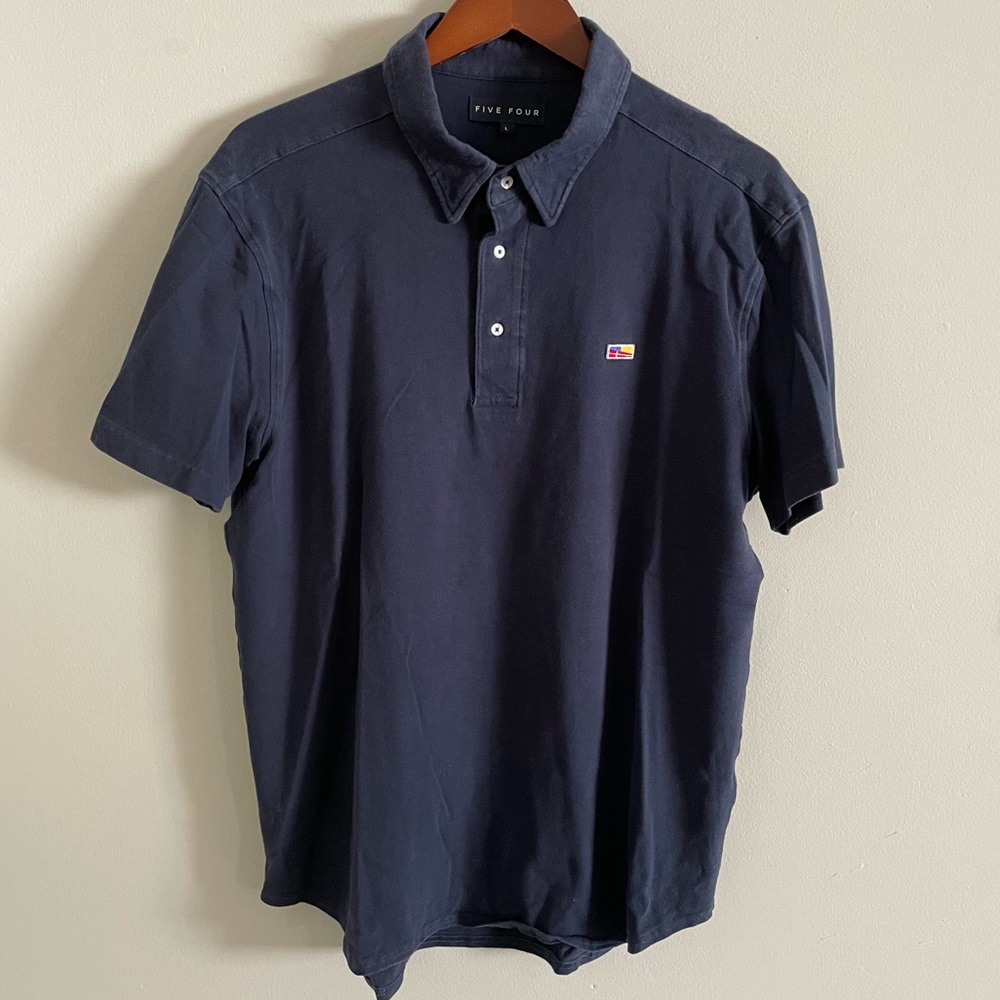 Five Four marina/boat/beach inspired navy blue shortsleeve polo shirt L